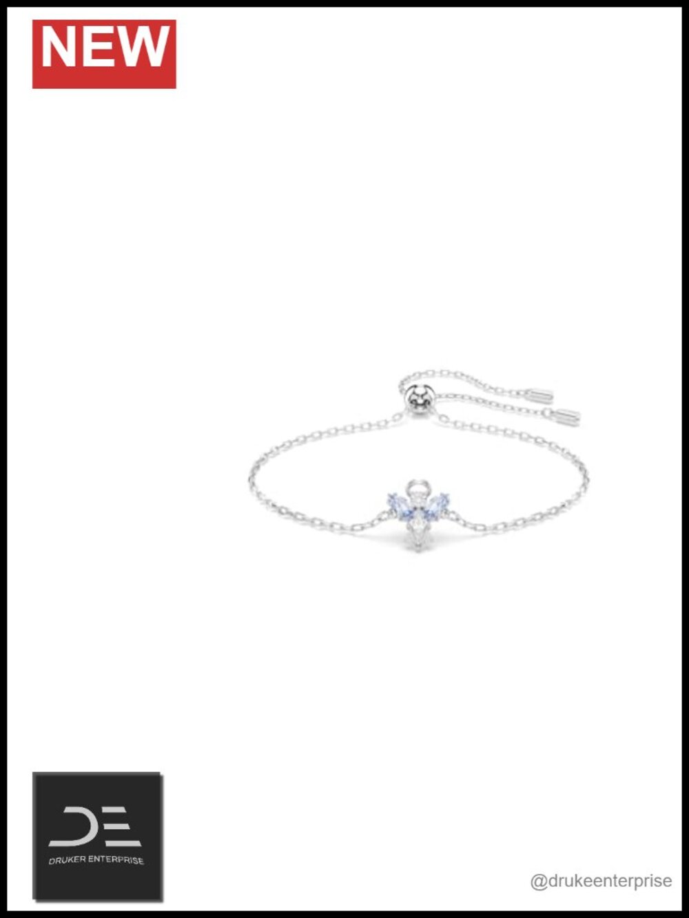 Swarovski Crystal Angel Charm Bangle Bracelet Rhodium Plated Adjustable